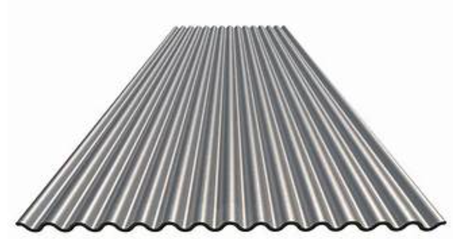 Corrugated galvanized roofing sheets in multiple colors including red, blue, and gray used for residential and industrial roofing applications