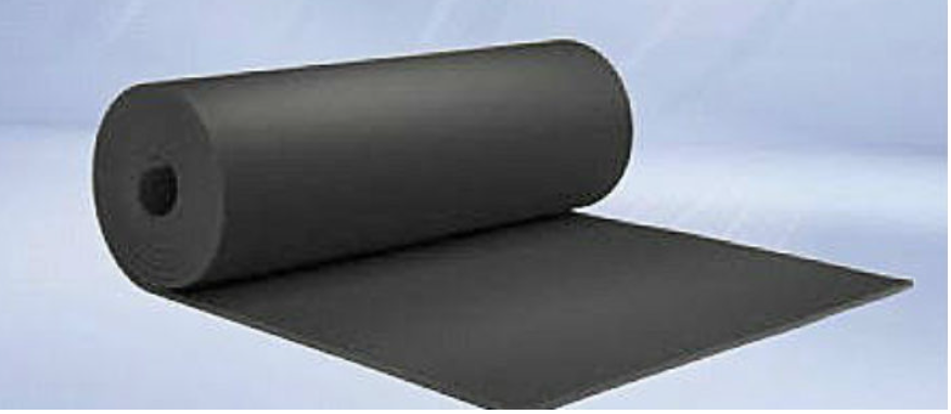 Rubber insulation rolls used for HVAC pipes and ducts providing thermal insulation and moisture resistance in building systems