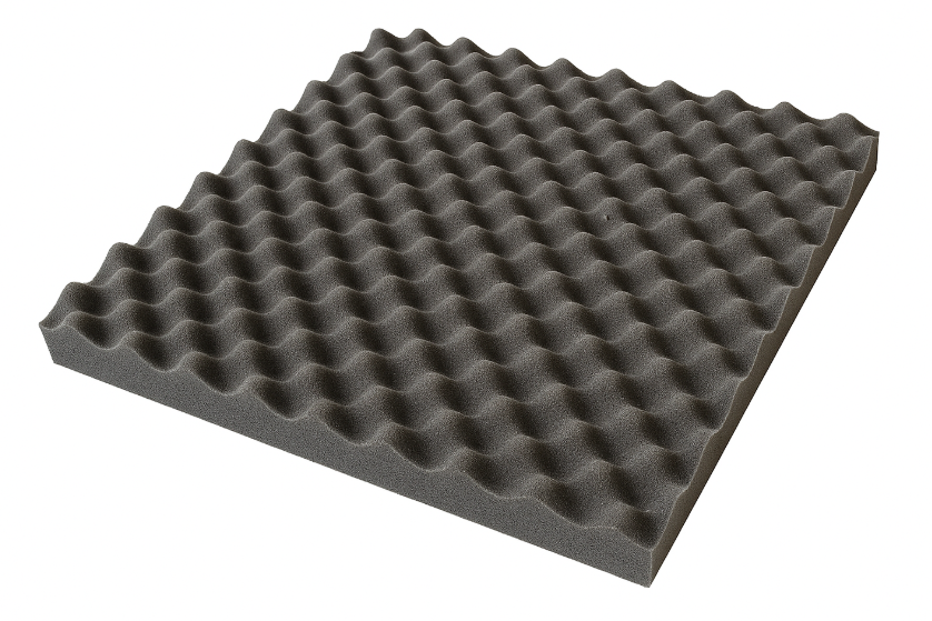 Acoustic foam panels in wedge and egg crate design for sound absorption and noise reduction in studios and indoor spaces