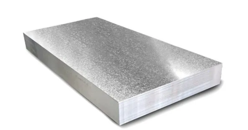 Stacked galvanized steel plain sheets used for construction, fabrication, and roofing applications