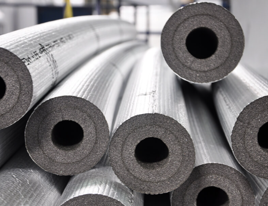 Polyethylene foam insulation rolls and pipe covers with reflective foil used for HVAC duct and thermal insulation