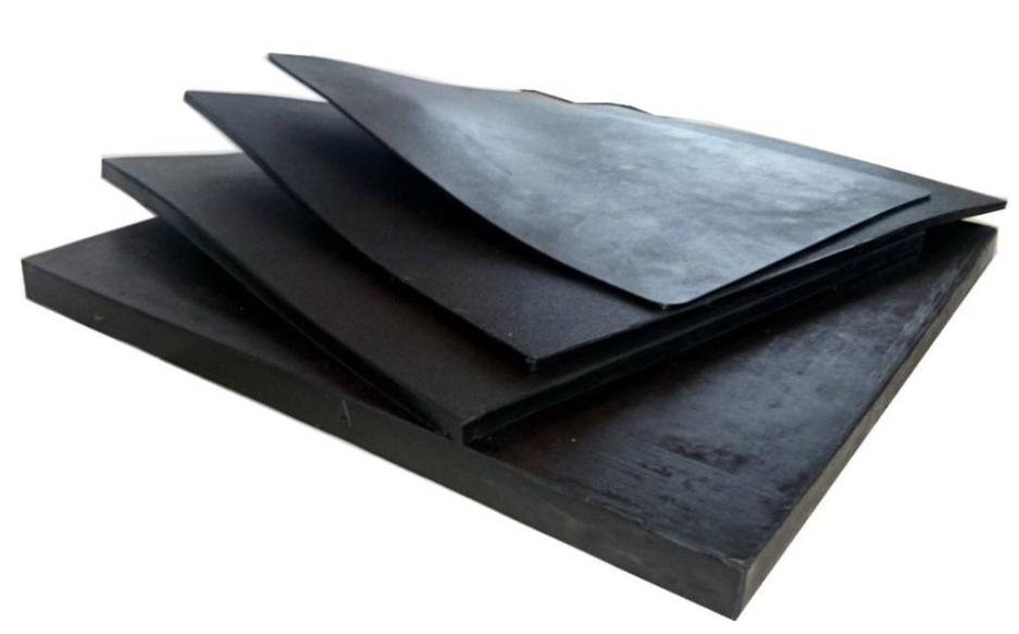 Black rubber sheets used for insulation, soundproofing, and industrial applications in HVAC and construction